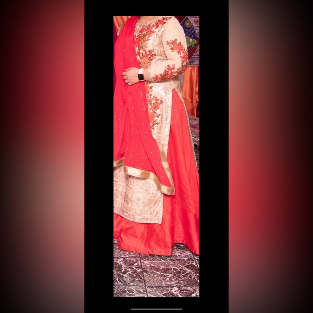 Beautiful red Pakistani Indian lengha with long shirt